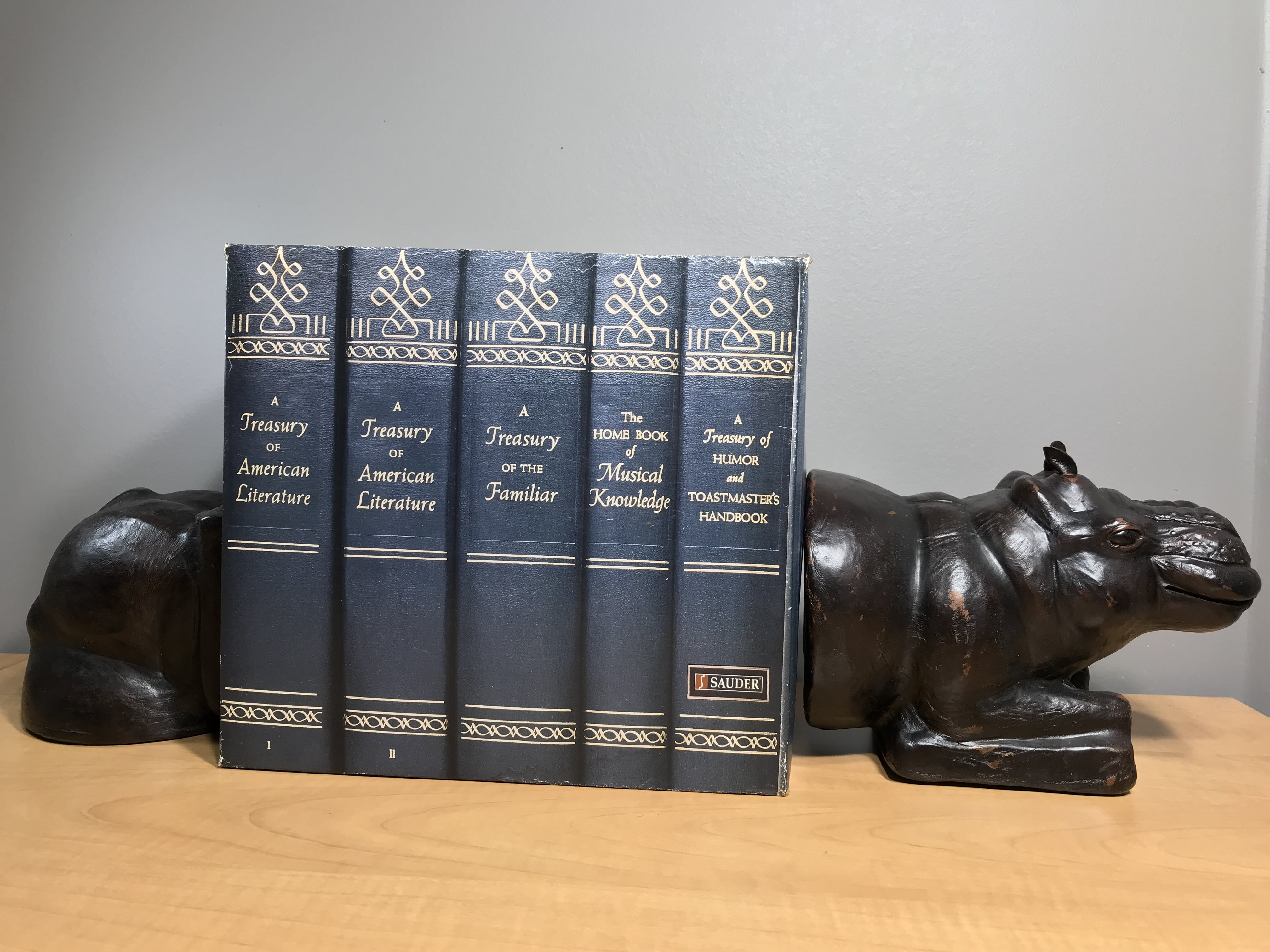 55cm Long Handmade Leather Bookends in the form of a Hippo